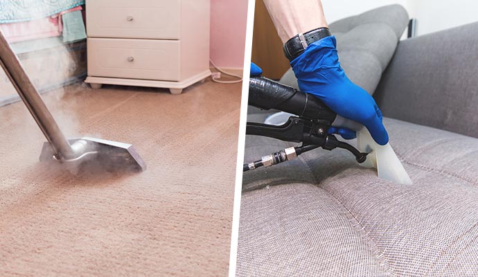 Collage of carpet cleaning and upholstery cleaning