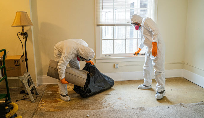 Team in protective gear cleaning chemical spill