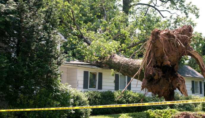 Storm damaged house