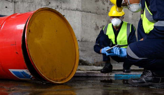 professionals cleaning up chemical spill accident