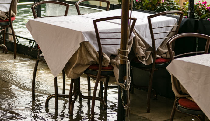 A restaurant suffering from water damage