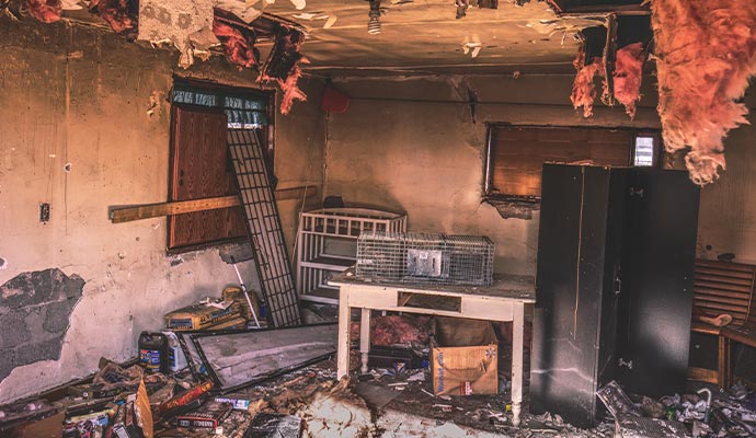 A room that was extensively damaged by fire