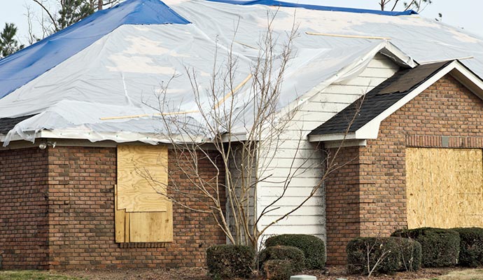 A boarded up house