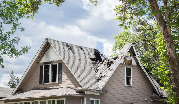 disaster damaged house roof