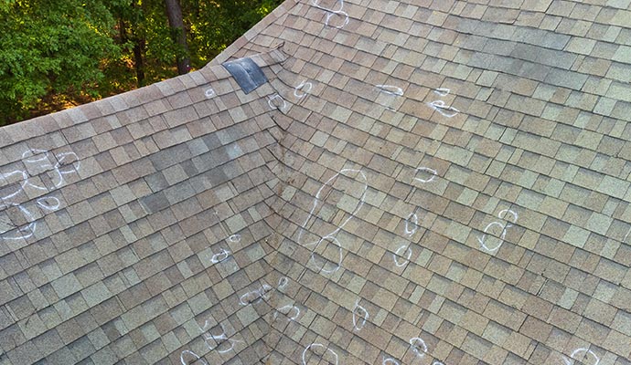 A roof with hail damage