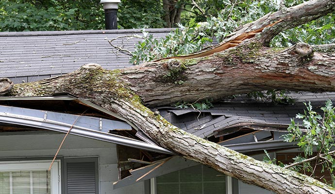 a house suffering from the aftermath of a storm