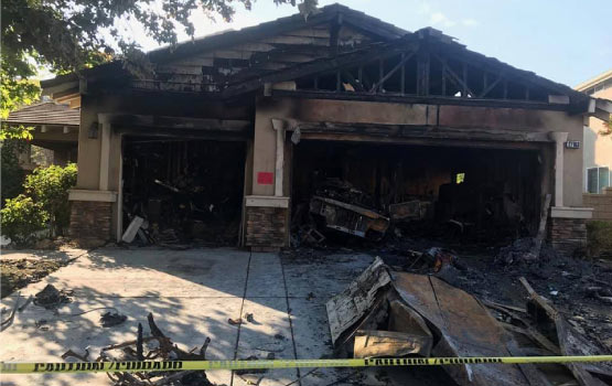 a fire damaged broken house