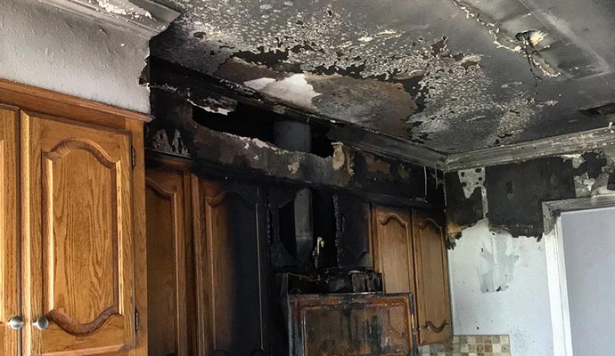 Kitchen severely damaged by fire