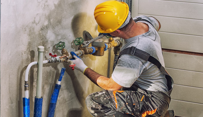 a professional fixing a water pipe