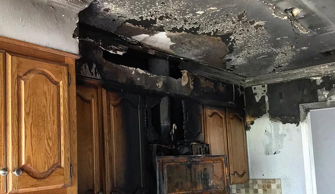 fire damaged kitchen celling