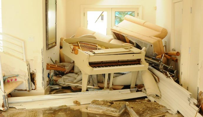 water damaged furniture in a room