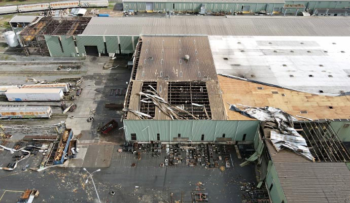 Damaged roof of a commercial property