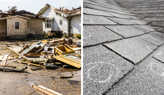 Collage of different storm damaged properties