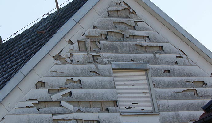 Hail damaged house