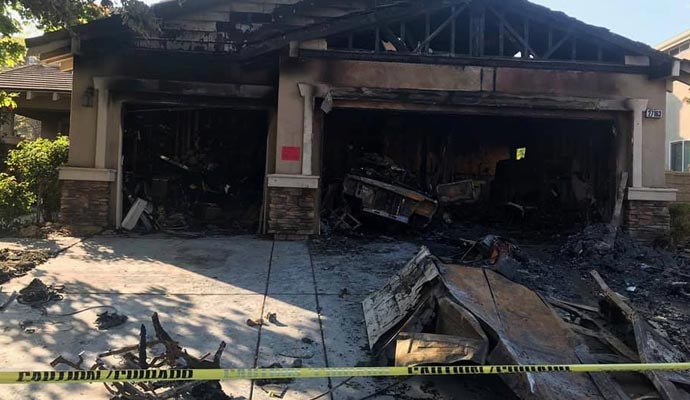 Garage with significant fire damage